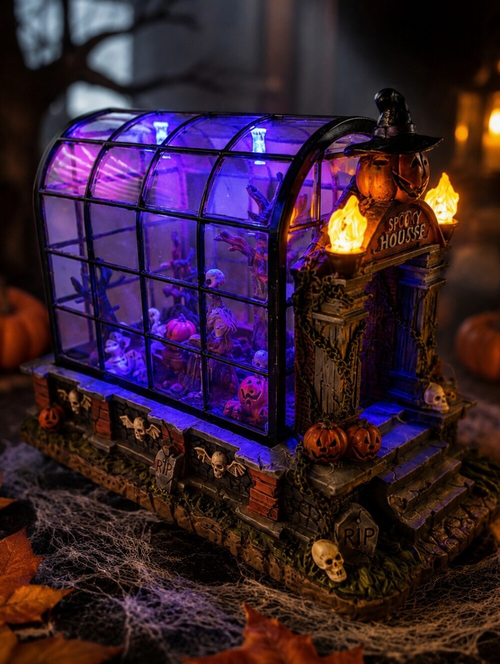 Pumpkin Hollow Spooky Greenhouse LED Color Changing Musical Halloween Village - Picture 13 of 13